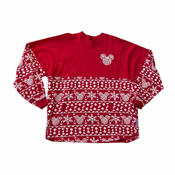 Disney Tops - Disney Red Snowflake Mickey Mouse Merry & Bright Spirit Jersey Holiday Unisex XL